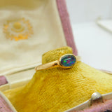 9ct Yellow Gold & Cabochon Opal Band Ring Vintage 1982 London Size X 1/2