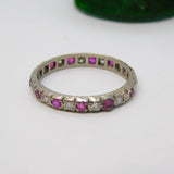 19th Century 18ct White Gold, Diamond & Ruby Eternity Wedding Ring Antique