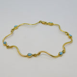 Italian 14ct Yellow Gold & Turquoise Wave Pattern Bracelet Vintage c1970