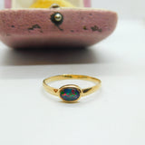 9ct Yellow Gold & Cabochon Opal Band Ring Vintage 1982 London Size X 1/2