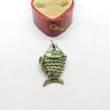 Chinese Export Sterling Silver & Colourful Enamel Flappy Fish Pendant c1950