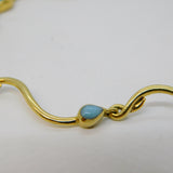 Italian 14ct Yellow Gold & Turquoise Wave Pattern Bracelet Vintage c1970