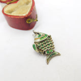 Chinese Export Sterling Silver & Colourful Enamel Flappy Fish Pendant c1950