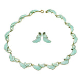 Norwegian Sterling Silver Gilt & Green Enamel Necklace, Earrings Set Antique