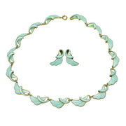 Norwegian Sterling Silver Gilt & Green Enamel Necklace, Earrings Set Antique