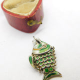 Chinese Export Sterling Silver & Colourful Enamel Flappy Fish Pendant c1950