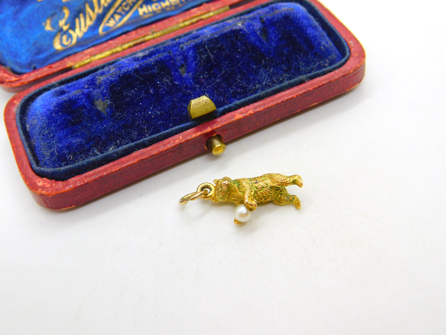 9ct Yellow Gold Warwick Bear with Pearl Charm Pendant Vintage 1963 London