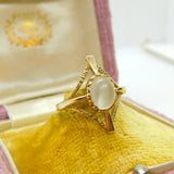 9ct Yellow Gold & Cabochon Moonstone Modernist Dress Ring Vintage 1992 London