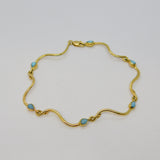 Italian 14ct Yellow Gold & Turquoise Wave Pattern Bracelet Vintage c1970