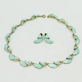 Norwegian Sterling Silver Gilt & Green Enamel Necklace, Earrings Set Antique