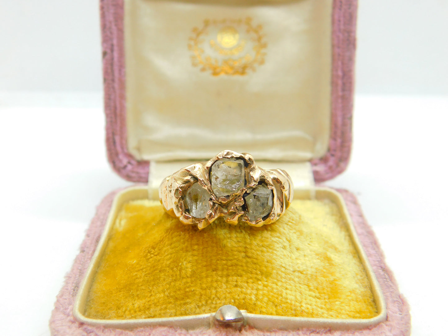 Handmade 9ct Yellow Gold & Old Mine Cut Crystal Statement Ring Vintage c1970