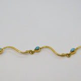 Italian 14ct Yellow Gold & Turquoise Wave Pattern Necklace Vintage c1970