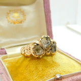 Handmade 9ct Yellow Gold & Old Mine Cut Crystal Statement Ring Vintage c1970