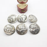 Victorian Set of Sterling Silver Cherub Pattern Buttons 1900 London Comyns