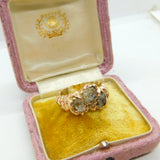Handmade 9ct Yellow Gold & Old Mine Cut Crystal Statement Ring Vintage c1970