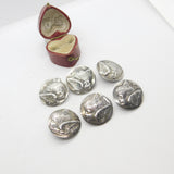 Victorian Set of Sterling Silver Cherub Pattern Buttons 1900 London Comyns