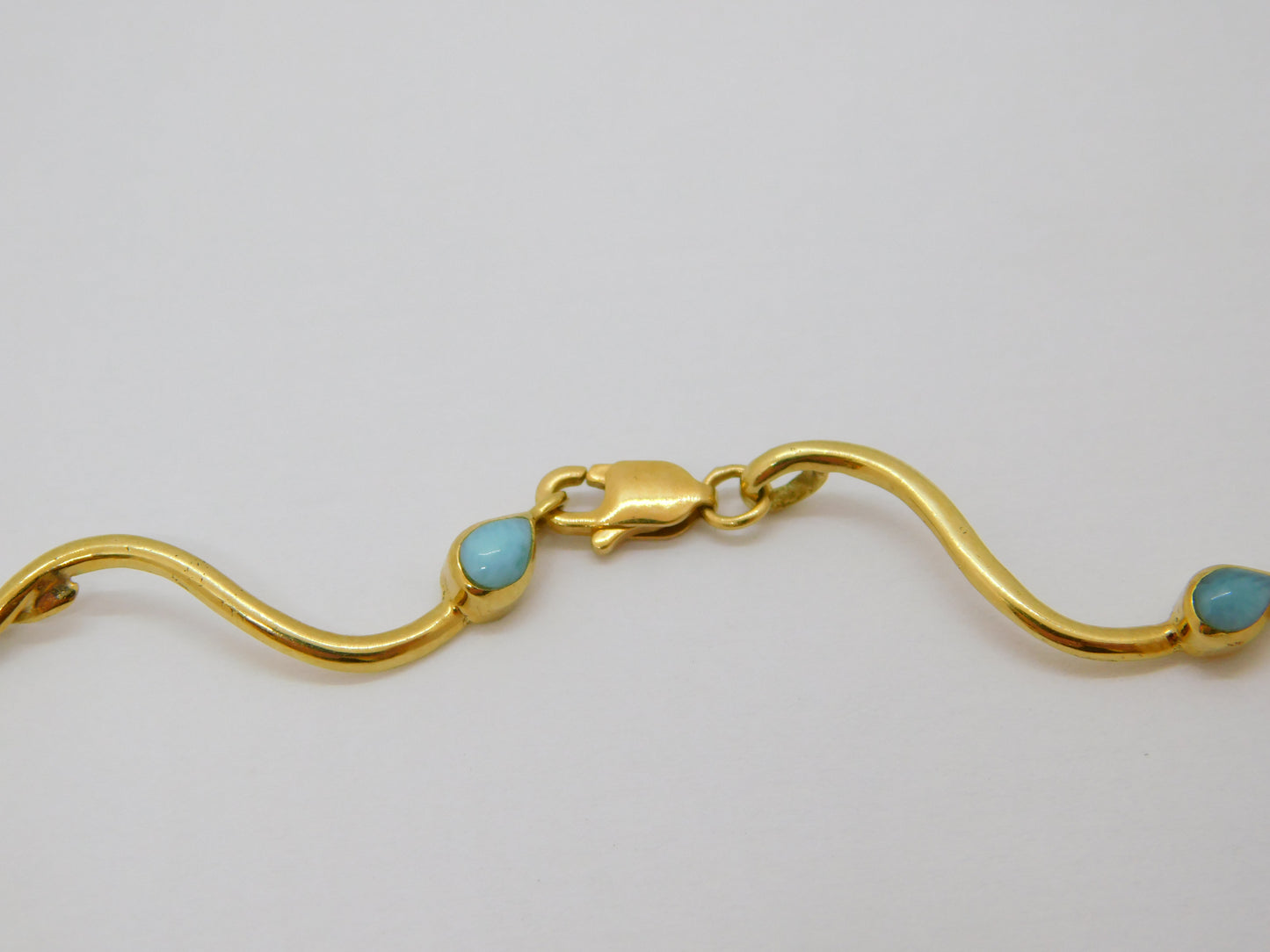 Italian 14ct Yellow Gold & Turquoise Wave Pattern Necklace Vintage c1970