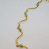 Italian 14ct Yellow Gold & Turquoise Wave Pattern Necklace Vintage c1970