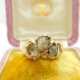 Handmade 9ct Yellow Gold & Old Mine Cut Crystal Statement Ring Vintage c1970