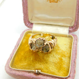 Handmade 9ct Yellow Gold & Old Mine Cut Crystal Statement Ring Vintage c1970