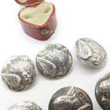 Victorian Set of Sterling Silver Cherub Pattern Buttons 1900 London Comyns