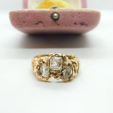 Handmade 9ct Yellow Gold & Old Mine Cut Crystal Statement Ring Vintage c1970