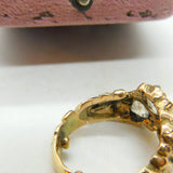 Handmade 9ct Yellow Gold & Old Mine Cut Crystal Statement Ring Vintage c1970