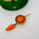 Victorian 18ct Yellow Gold Red Coral Torpedo Drop Pendant Antique c1860