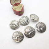 Victorian Set of Sterling Silver Cherub Pattern Buttons 1900 London Comyns