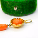 Victorian 18ct Yellow Gold Red Coral Torpedo Drop Pendant Antique c1860