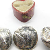 Victorian Set of Sterling Silver Cherub Pattern Buttons 1900 London Comyns
