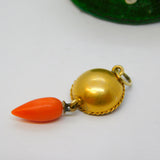 Victorian 18ct Yellow Gold Red Coral Torpedo Drop Pendant Antique c1860
