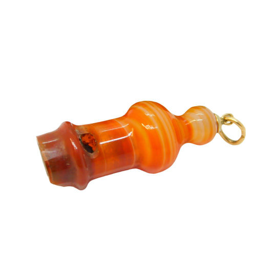 Victorian 9ct Gold Carved Red Agate Whistle Charm Pendant Antique c1860
