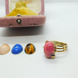 9ct Yellow Gold Ring With Interchangeable Cabochon Stones Vintage c1970