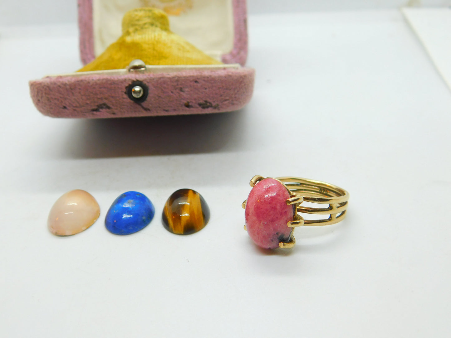 9ct Yellow Gold Ring With Interchangeable Cabochon Stones Vintage c1970