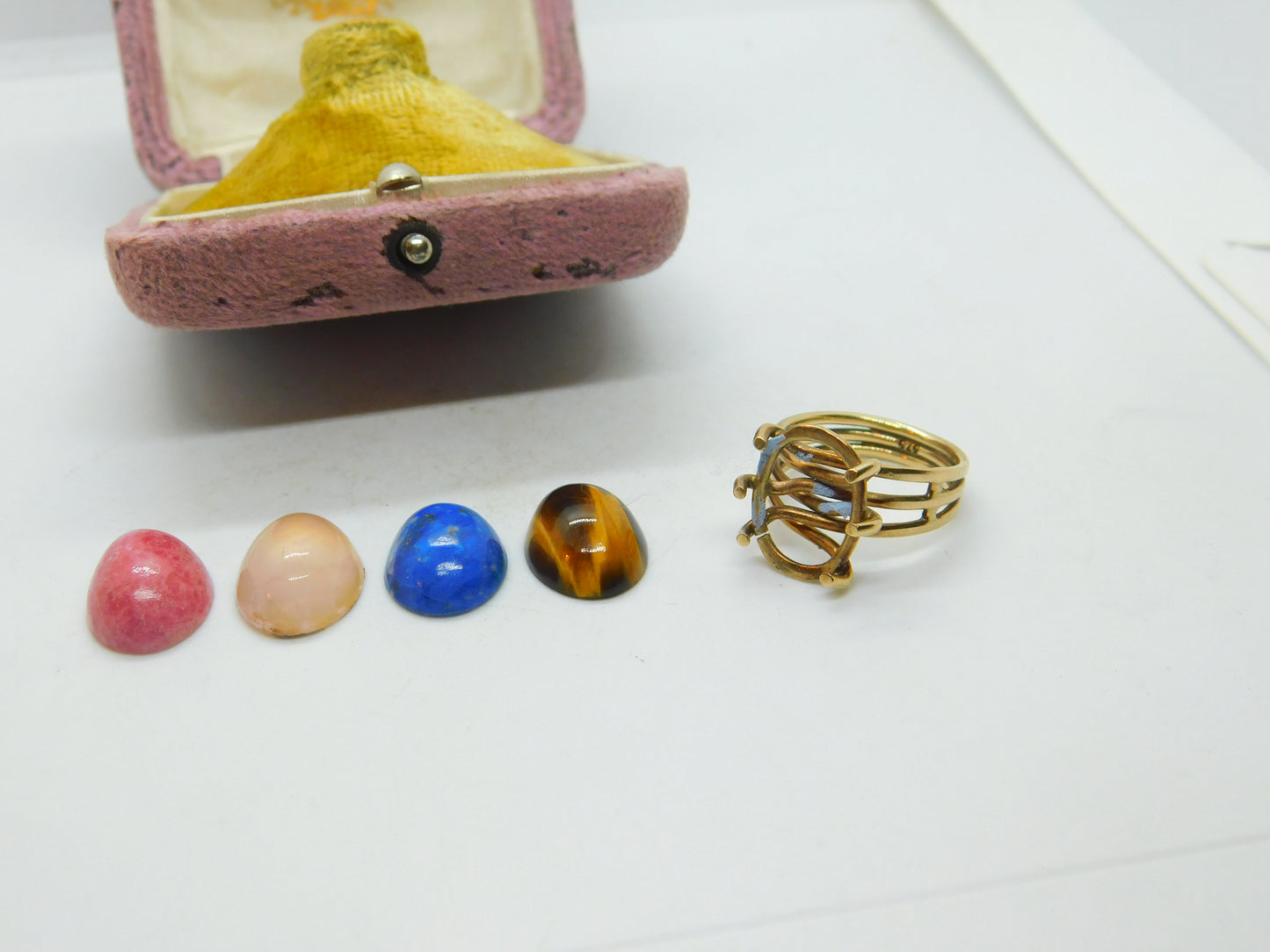 9ct Yellow Gold Ring With Interchangeable Cabochon Stones Vintage c1970