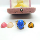9ct Yellow Gold Ring With Interchangeable Cabochon Stones Vintage c1970