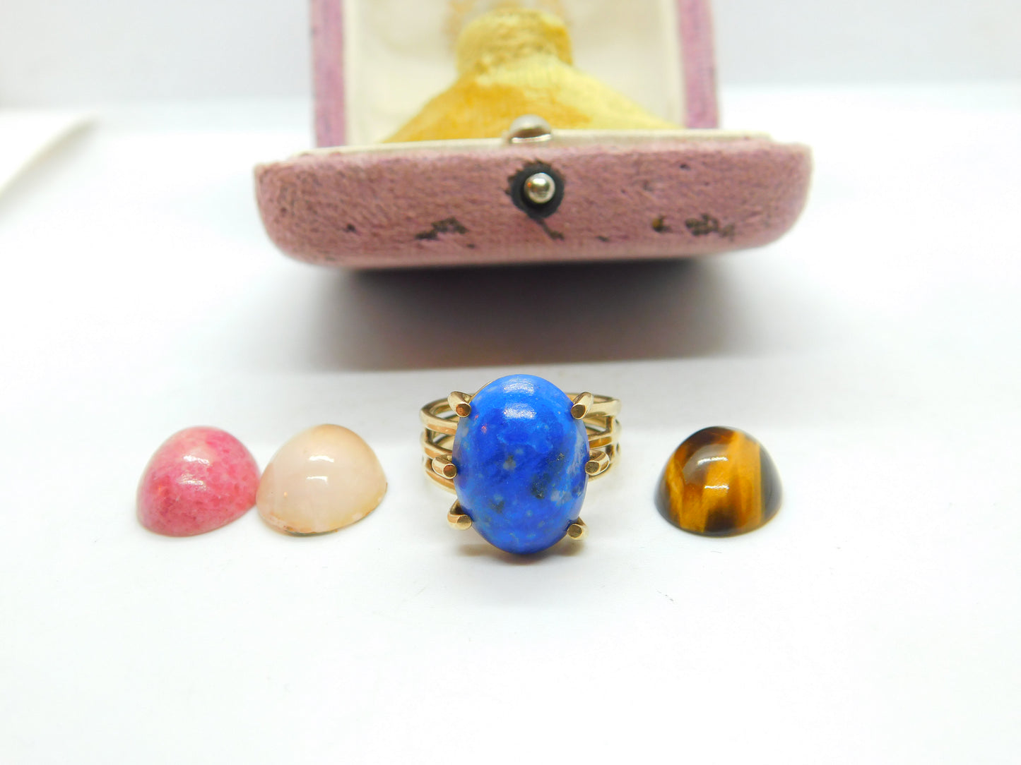 9ct Yellow Gold Ring With Interchangeable Cabochon Stones Vintage c1970