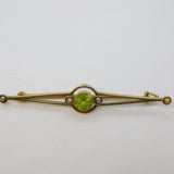 Edwardian 9ct Yellow Gold, Peridot & Seed Pearl Suffragette Brooch Antique c1910
