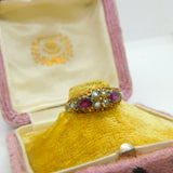 Victorian 9ct Gold, Seed Pearl & Almandine Garnet Band Ring Antique 1891 Birmingham