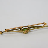 Edwardian 9ct Yellow Gold, Peridot & Seed Pearl Suffragette Brooch Antique c1910