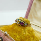 Victorian 9ct Gold, Seed Pearl & Almandine Garnet Band Ring Antique 1891 Birmingham