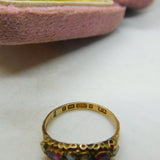 Victorian 9ct Gold, Seed Pearl & Almandine Garnet Band Ring Antique 1891 Birmingham