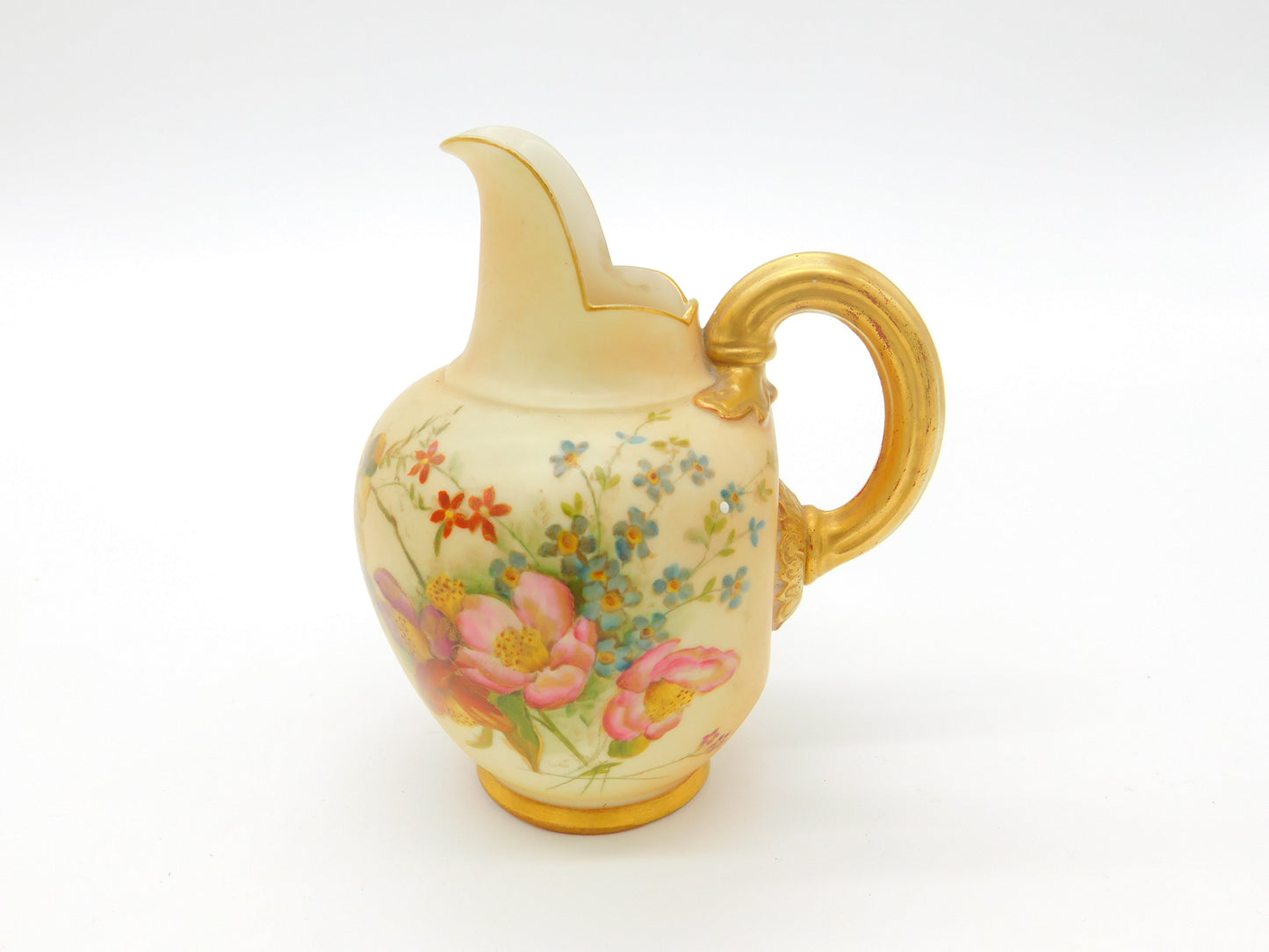 Victorian Royal Worcester Porcelain Brush Floral & Gilt Handle Milk Jug 1901