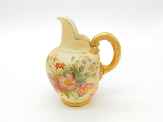 Victorian Royal Worcester Porcelain Brush Floral & Gilt Handle Milk Jug 1901