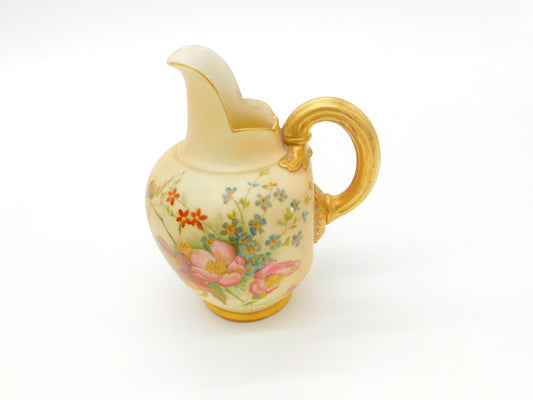 Victorian Royal Worcester Porcelain Brush Floral & Gilt Handle Milk Jug 1901