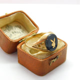 9ct Yellow Gold & Onyx Set Playboy Bunny Signet Ring 1973 Birmingham Vintage