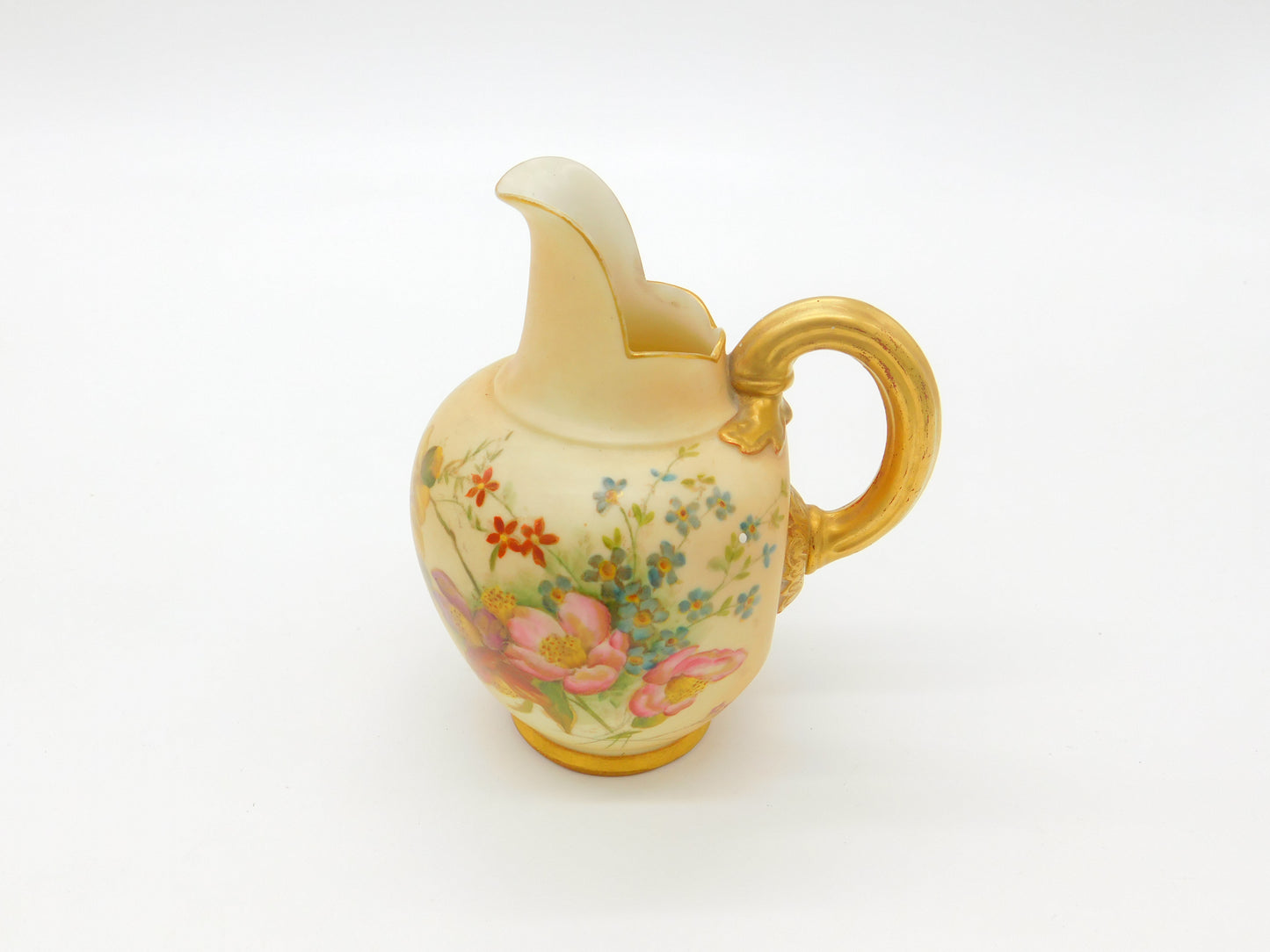 Victorian Royal Worcester Porcelain Brush Floral & Gilt Handle Milk Jug 1901