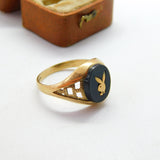 9ct Yellow Gold & Onyx Set Playboy Bunny Signet Ring 1973 Birmingham Vintage