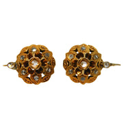 19th Century 14ct Yellow Gold Old-Cut Diamond Floral Earrings Antique c1860